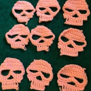 10 Pack Homemade Pink Crochet Skulls Halloween Decorations